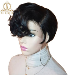 Pixie Cut Short Wig 13x6 Lace Front Human Hair Short Bob Wigs Natural Black Glueless Wavy Curly For Women Brazilian Remy Hair - Bellelooks