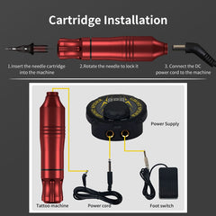 Rotary Pen Tattoo Kit LCD Power Supply Permanent Makeup Cartridge Tattoo Machine Set - Bellelooks