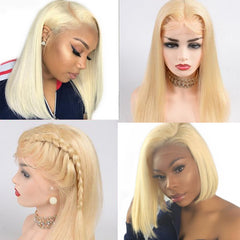 Virgo 4x4 Closure Wig 13X4 Short Bob Wig 613 Blonde Lace Front Human Hair Wigs Pre Plucked Blonde Straight Lace Front Wig Remy - Bellelooks