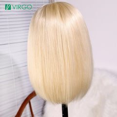 Virgo 4x4 Closure Wig 13X4 Short Bob Wig 613 Blonde Lace Front Human Hair Wigs Pre Plucked Blonde Straight Lace Front Wig Remy - Bellelooks