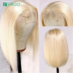 Virgo 4x4 Closure Wig 13X4 Short Bob Wig 613 Blonde Lace Front Human Hair Wigs Pre Plucked Blonde Straight Lace Front Wig Remy - Bellelooks