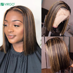 Virgo Highlight Glueless Bob Wig Brazilian Straight Ombre Brown Honey Blonde Short Lace Front Human Hair Wigs For Women Remy Wig - Bellelooks