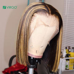 Virgo Highlight Glueless Bob Wig Brazilian Straight Ombre Brown Honey Blonde Short Lace Front Human Hair Wigs For Women Remy Wig - Bellelooks