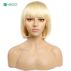 Virgo Lace Front Human Hair Wigs for Women 613 Honey Blond Bob Wig with Bangs Blond Short Wig Full Wig Free Shipping Remy - Bellelooks