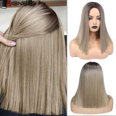 Wignee 2 Tone Ombre Brown Ash Blonde Synthetic Wig - Bellelooks