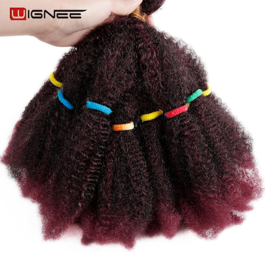 Wignee Kinky Twist Synthetic Hair Extensions For Black Women 12"Afro Kinky Bulk Black/Brown Crochet Braiding Twist Hair Bundles - Bellelooks