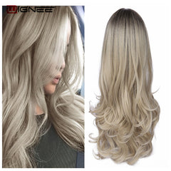 Wignee Long 2 Tone Ombre Brown Ash Blonde Temperature Synthetic Wigs For Black/White Women Glueless Wavy Daily/Cosplay Hair Wig - Bellelooks