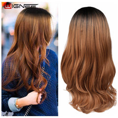 Wignee Long 2 Tone Ombre Brown Ash Blonde Temperature Synthetic Wigs For Black/White Women Glueless Wavy Daily/Cosplay Hair Wig - Bellelooks