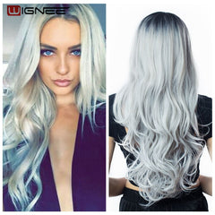 Wignee Long 2 Tone Ombre Brown Ash Blonde Temperature Synthetic Wigs For Black/White Women Glueless Wavy Daily/Cosplay Hair Wig - Bellelooks