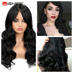 Wignee Long 2 Tone Ombre Brown Ash Blonde Temperature Synthetic Wigs For Black/White Women Glueless Wavy Daily/Cosplay Hair Wig - Bellelooks