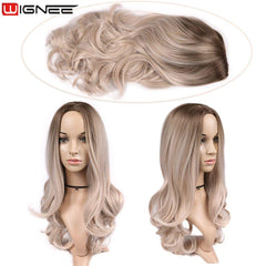 Wignee Long 2 Tone Ombre Brown Ash Blonde Temperature Synthetic Wigs For Black/White Women Glueless Wavy Daily/Cosplay Hair Wig - Bellelooks