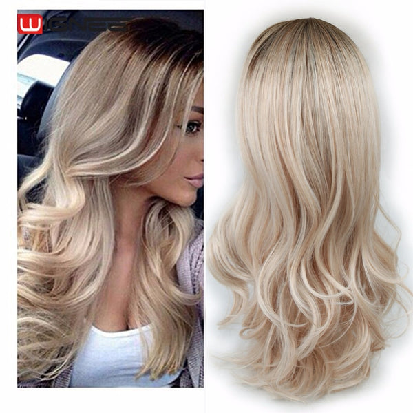 Wignee Long 2 Tone Ombre Brown Ash Blonde Temperature Synthetic Wigs For Black/White Women Glueless Wavy Daily/Cosplay Hair Wig - Bellelooks