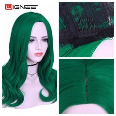 Wignee Long Green Wavy Middle Part Wig Synthetic Wigs for Women Daily/Party/Cosplay Heat Resistant Natural Glueless False Hair - Bellelooks