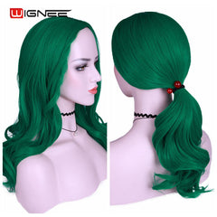 Wignee Long Green Wavy Middle Part Wig Synthetic Wigs for Women Daily/Party/Cosplay Heat Resistant Natural Glueless False Hair - Bellelooks