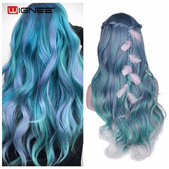 Wignee Long Green Wavy Middle Part Wig Synthetic Wigs for Women Daily/Party/Cosplay Heat Resistant Natural Glueless False Hair - Bellelooks