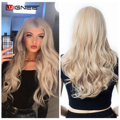 Wignee Long Green Wavy Middle Part Wig Synthetic Wigs for Women Daily/Party/Cosplay Heat Resistant Natural Glueless False Hair - Bellelooks