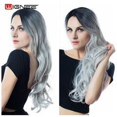 Wavy Wigs Heat Resistant Cosplay Natural Fiber Hair Synthetic Wig Ombre Grey/Blonde/Brown - Bellelooks