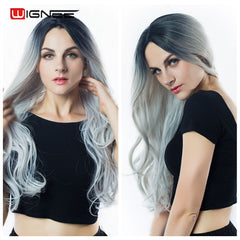 Wavy Wigs Heat Resistant Cosplay Natural Fiber Hair Synthetic Wig Ombre Grey/Blonde/Brown - Bellelooks