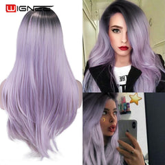 Heat Resistant Synthetic Fiber Straight Wigs For Women Ombre Pink/Grey/BUG Glueless Daily/Cosplay Natural Hair Wig - Bellelooks