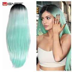 Heat Resistant Synthetic Fiber Straight Wigs For Women Ombre Pink/Grey/BUG Glueless Daily/Cosplay Natural Hair Wig - Bellelooks