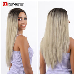 Heat Resistant Synthetic Fiber Straight Wigs For Women Ombre Pink/Grey/BUG Glueless Daily/Cosplay Natural Hair Wig - Bellelooks