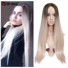 Heat Resistant Synthetic Fiber Straight Wigs For Women Ombre Pink/Grey/BUG Glueless Daily/Cosplay Natural Hair Wig - Bellelooks