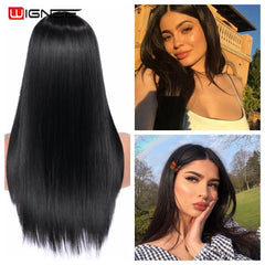 Heat Resistant Synthetic Fiber Straight Wigs For Women Ombre Pink/Grey/BUG Glueless Daily/Cosplay Natural Hair Wig - Bellelooks