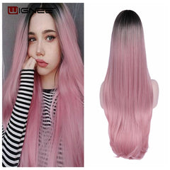 Heat Resistant Synthetic Fiber Straight Wigs For Women Ombre Pink/Grey/BUG Glueless Daily/Cosplay Natural Hair Wig - Bellelooks