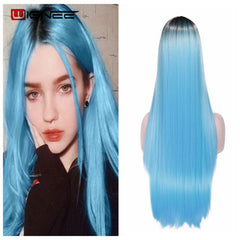 Heat Resistant Synthetic Fiber Straight Wigs For Women Ombre Pink/Grey/BUG Glueless Daily/Cosplay Natural Hair Wig - Bellelooks