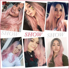 Heat Resistant Synthetic Fiber Straight Wigs For Women Ombre Pink/Grey/BUG Glueless Daily/Cosplay Natural Hair Wig - Bellelooks