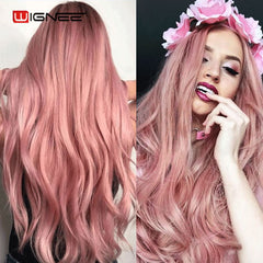 Heat Resistant Synthetic Fiber Straight Wigs For Women Ombre Pink/Grey/BUG Glueless Daily/Cosplay Natural Hair Wig - Bellelooks