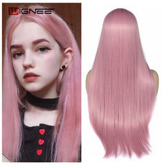 Heat Resistant Synthetic Fiber Straight Wigs For Women Ombre Pink/Grey/BUG Glueless Daily/Cosplay Natural Hair Wig - Bellelooks