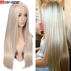 Heat Resistant Synthetic Fiber Straight Wigs For Women Ombre Pink/Grey/BUG Glueless Daily/Cosplay Natural Hair Wig - Bellelooks