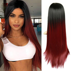 Heat Resistant Synthetic Fiber Straight Wigs For Women Ombre Pink/Grey/BUG Glueless Daily/Cosplay Natural Hair Wig - Bellelooks