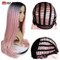 Heat Resistant Synthetic Fiber Straight Wigs For Women Ombre Pink/Grey/BUG Glueless Daily/Cosplay Natural Hair Wig - Bellelooks