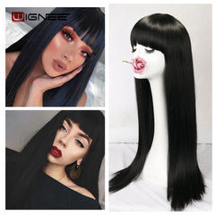 Heat Resistant Synthetic Fiber Straight Wigs For Women Ombre Pink/Grey/BUG Glueless Daily/Cosplay Natural Hair Wig - Bellelooks