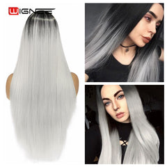 Heat Resistant Synthetic Fiber Straight Wigs For Women Ombre Pink/Grey/BUG Glueless Daily/Cosplay Natural Hair Wig - Bellelooks