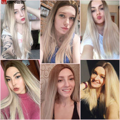 Wignee Long Straight Hair Middle Part  Synthetic Wig For Women Ombre Baby Ash Blonde/Pink/Red/Brown/Blue Natural Hair Female Wig - Bellelooks