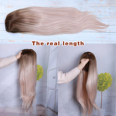 Wignee Long Straight Hair Middle Part  Synthetic Wig For Women Ombre Baby Ash Blonde/Pink/Red/Brown/Blue Natural Hair Female Wig - Bellelooks