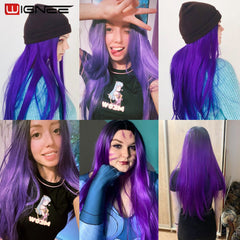 Wignee Long Straight Hair Middle Part Synthetic Wig For Women Ombre Purple Natural Hair Glueless Daily/Cosplay Female  Hair Wigs - Bellelooks