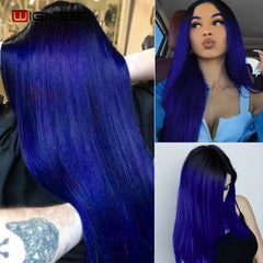 Wignee Long Straight Hair Middle Part Synthetic Wig For Women Ombre Purple Natural Hair Glueless Daily/Cosplay Female  Hair Wigs - Bellelooks