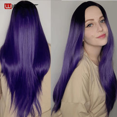 Wignee Long Straight Hair Middle Part Synthetic Wig For Women Ombre Purple Natural Hair Glueless Daily/Cosplay Female  Hair Wigs - Bellelooks