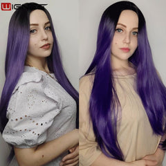 Wignee Long Straight Hair Middle Part Synthetic Wig For Women Ombre Purple Natural Hair Glueless Daily/Cosplay Female  Hair Wigs - Bellelooks