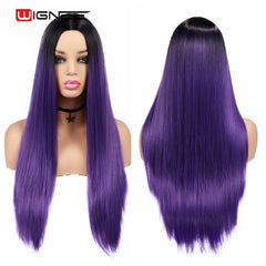 Wignee Long Straight Hair Middle Part Synthetic Wig For Women Ombre Purple Natural Hair Glueless Daily/Cosplay Female  Hair Wigs - Bellelooks