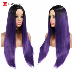 Wignee Long Straight Hair Middle Part Synthetic Wig For Women Ombre Purple Natural Hair Glueless Daily/Cosplay Female  Hair Wigs - Bellelooks