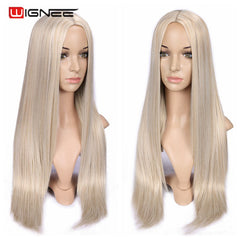 Wignee Long Straight Hair Synthetic Wig For Women  Blonde Natural Middle Part Hair Heat Resistant Fiber For Black/White Women - Bellelooks