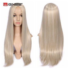 Wignee Long Straight Hair Synthetic Wig For Women  Blonde Natural Middle Part Hair Heat Resistant Fiber For Black/White Women - Bellelooks