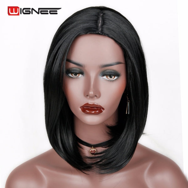 Wignee Natural Black Bob Hair Natural Temperature Synthetic Women Wigs Glueless Cosplay Hair Wigs For Africa Americans Wigs - Bellelooks