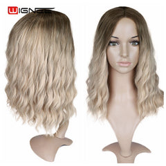 Wignee Ombre Black To Blond Wig Side Part 14" Synthetic Wigs for Women  Wavy  Cosplay Daily Heat Resistant Natural Short Hair - Bellelooks