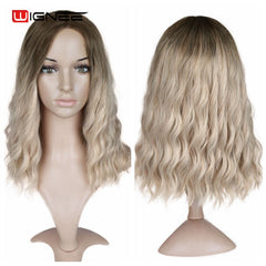 Wignee Ombre Black To Blond Wig Side Part 14" Synthetic Wigs for Women  Wavy  Cosplay Daily Heat Resistant Natural Short Hair - Bellelooks